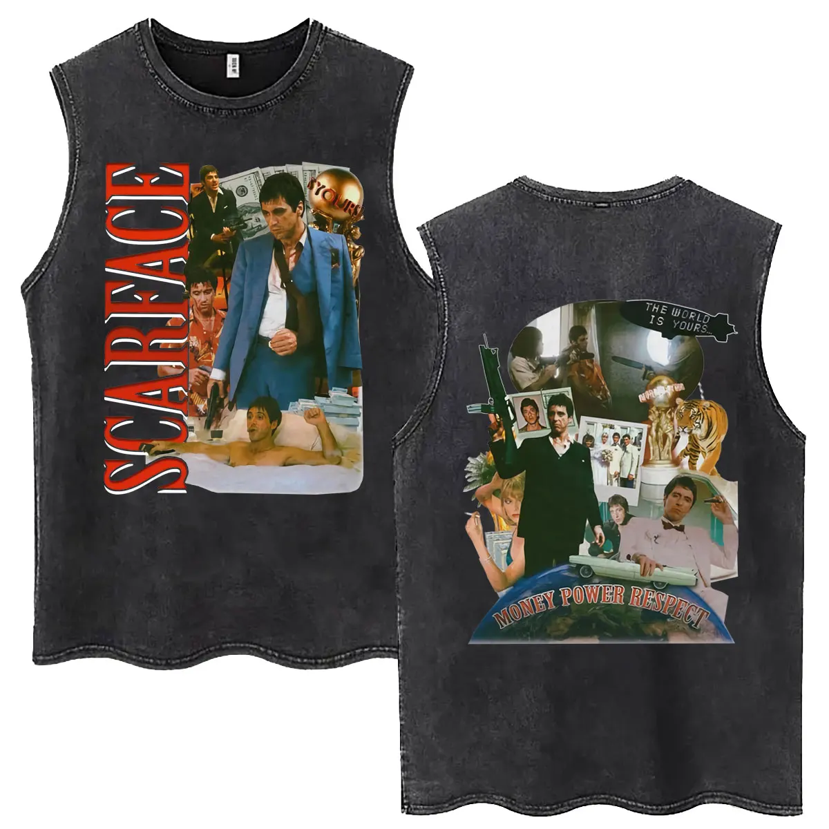 Washed Vintage Classic Gangsters Movie Scarface Tank Tops Tony Montana Al Pacino Sleeveless T-shirt Men Retro Oversized T Shirts
Washed Vintage Classic Gangsters Movie Scarface Tank Tops Tony Montana Al Pacino Sleeveless T-shirt Men Retro Oversized T Shirts