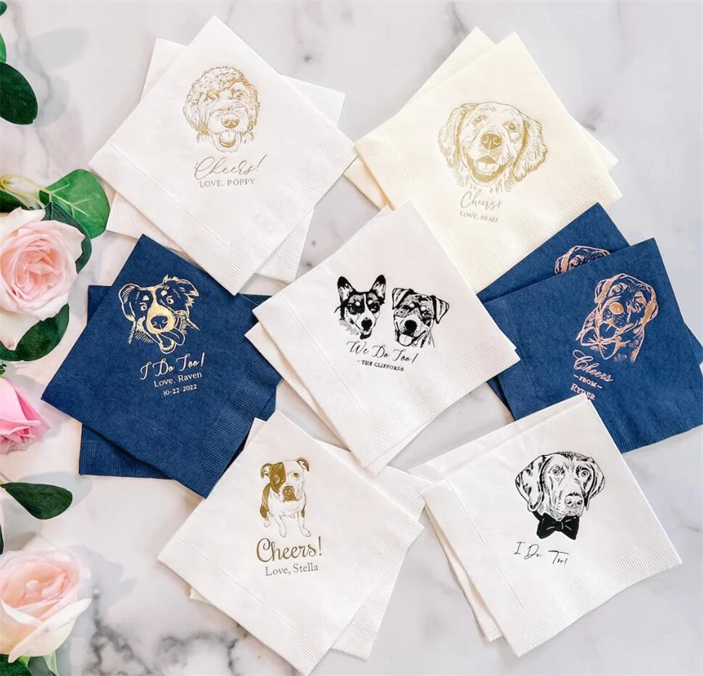 50 Custom Illustrated Dog Wedding Napkins, Bridal Shower, Engagement Party, Custom Bar Napkins, Custom Pet Wedding Dog Napkins
50 Custom Illustrated Dog Wedding Napkins, Bridal Shower, Engagement Party, Custom Bar Napkins, Custom Pet Wedding Dog Napkins