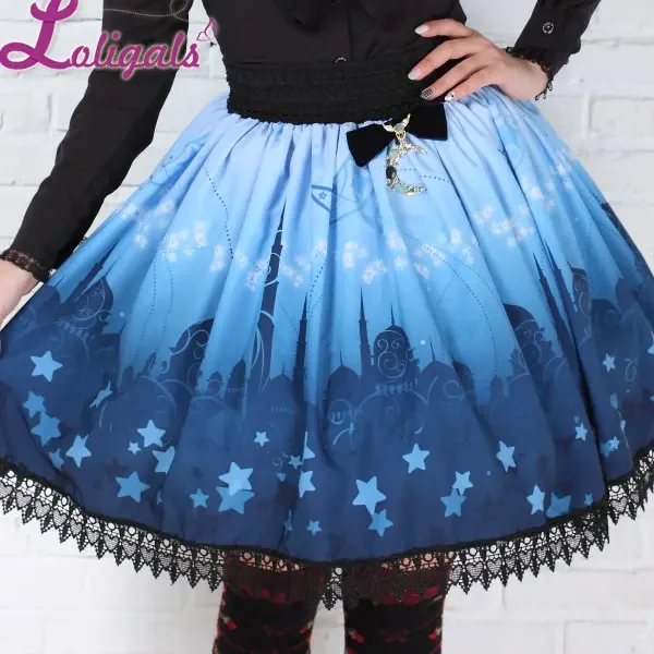 Sweet Princess Blue Moonlight Castle Printed Pleated Lolita A Line Skirt with Lace Trim and Bow
Sweet Princess Blue Moonlight Castle Printed Pleated Lolita A Line Skirt with Lace Trim and Bow