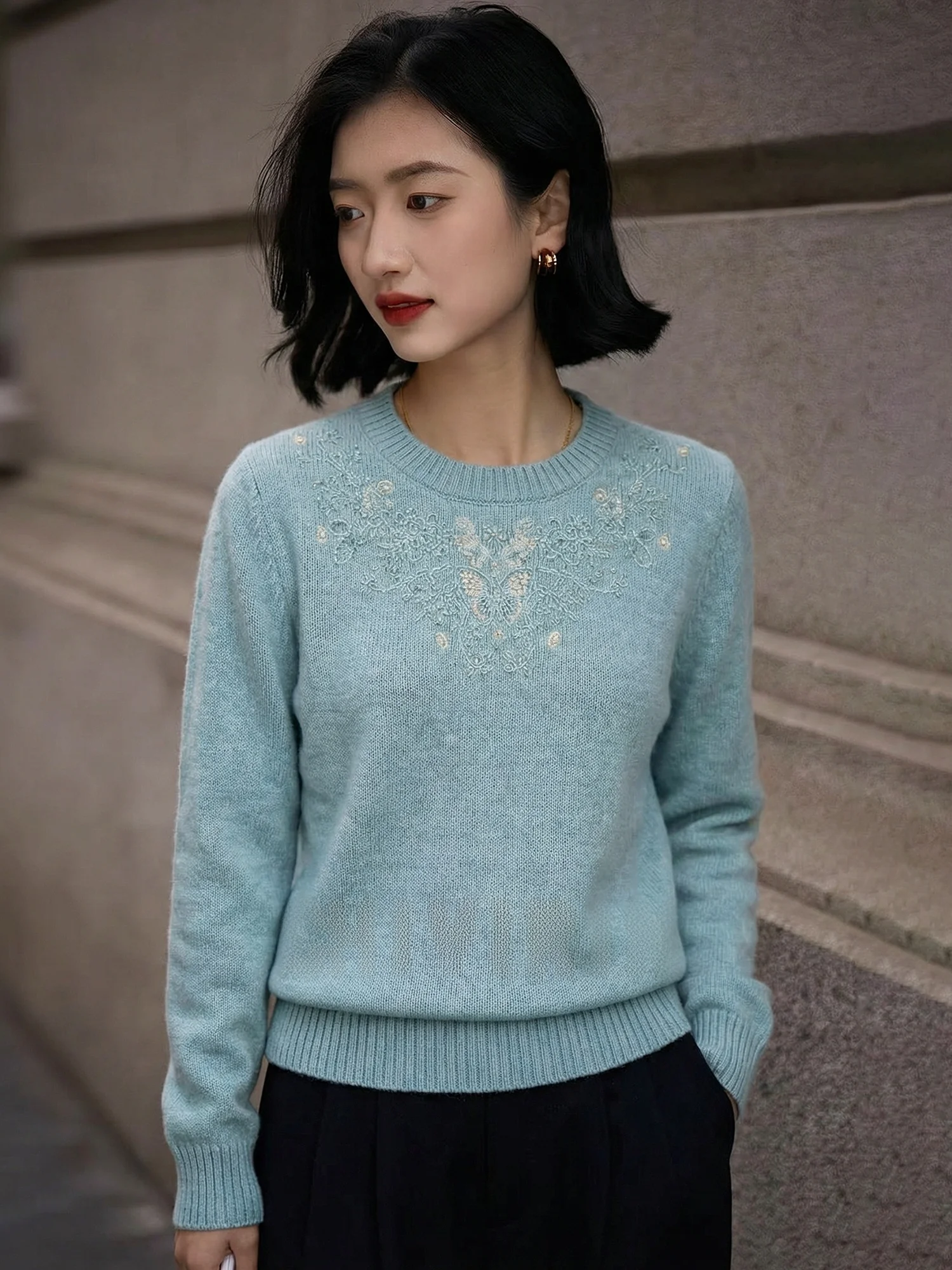 Chivirin Korean Sle Embroidered Woolen Knitted Sweater Women's Loose Fit round Ne Long Sve Casual Slimming Top
Chivirin Korean Sle Embroidered Woolen Knitted Sweater Women's Loose Fit round Ne Long Sve Casual Slimming Top