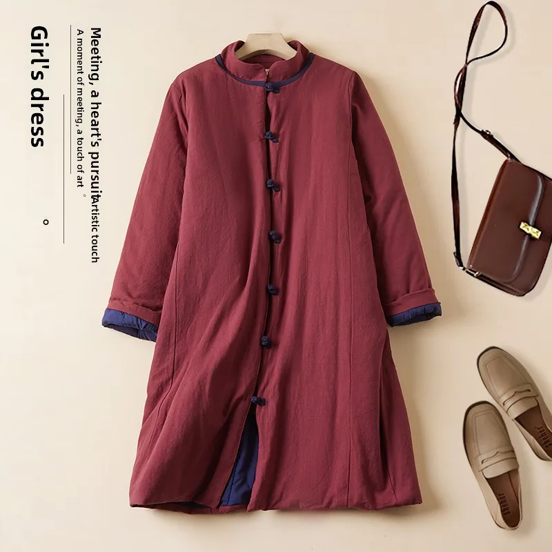 High-End Women's Winter Cotton Jacket Ethnic Style Button Vintage Art Loose Thickened Medium-Length Cotton Coat
High-End Women's Winter Cotton Jacket Ethnic Style Button Vintage Art Loose Thickened Medium-Length Cotton Coat