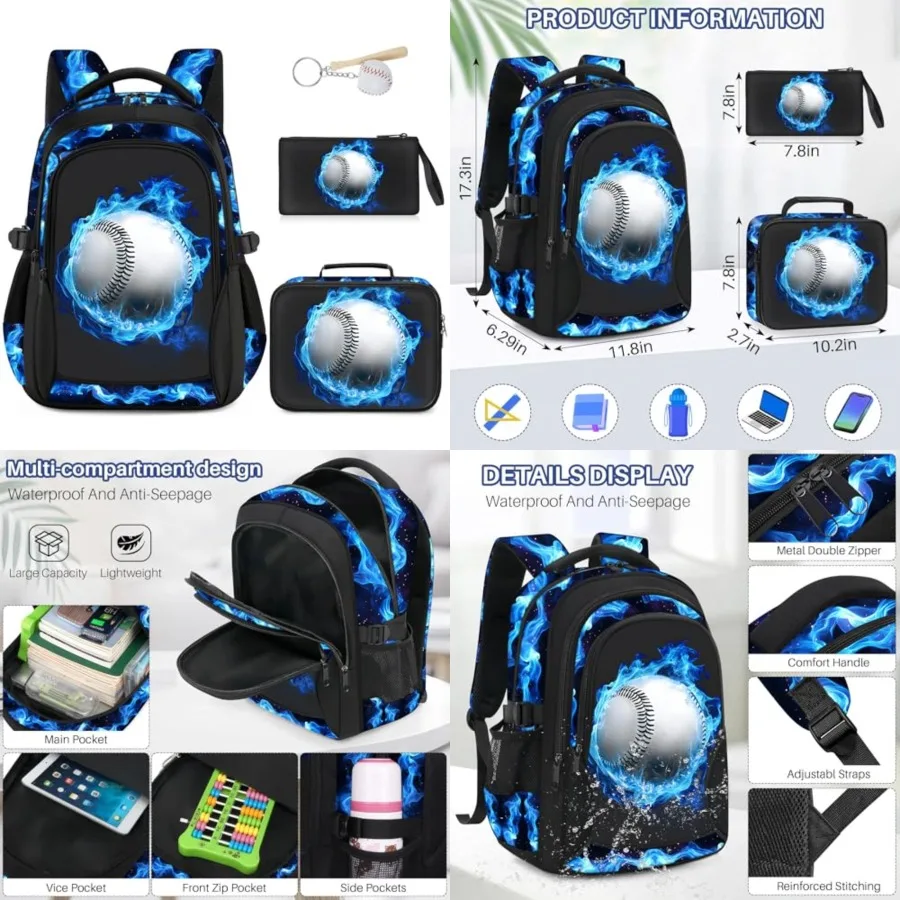 School Backpacks for Boys - 4pcs Baseball Boys Backpacks with Lunch Box Set for Teens Elementary Middle School, 17″ Large Capac
School Backpacks for Boys - 4pcs Baseball Boys Backpacks with Lunch Box Set for Teens Elementary Middle School, 17″ Large Capac