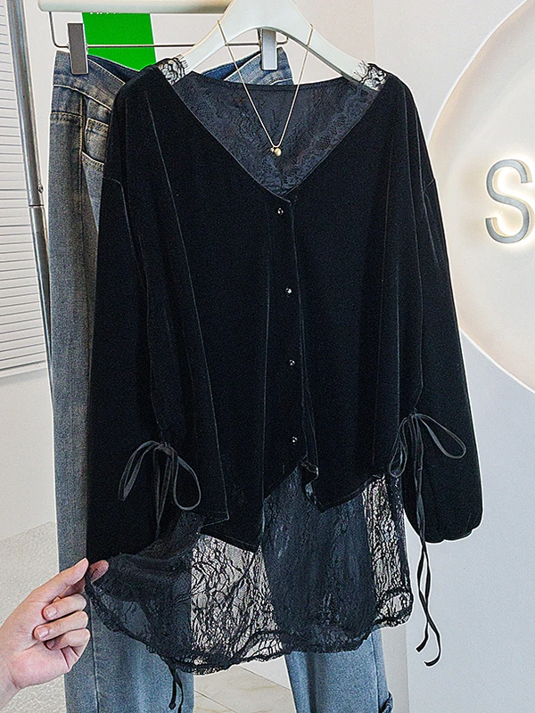 Ele Bla Velvet irt Женский свободный базовый слойный топ с кружевным подолом Осень-зима больших размеров Faionable Casual Sle
Ele Bla Velvet irt Женский свободный базовый слойный топ с кружевным подолом Осень-зима больших размеров Faionable Casual Sle