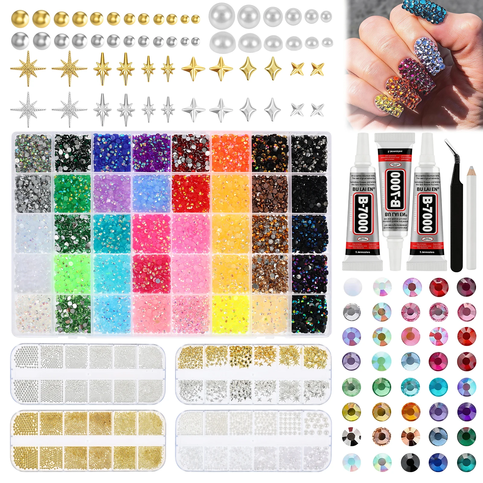 40 Grids Multicolor Nail Rhinestones and Beads Kit Versatile Nail Art Charms with Tweezer & Pickup Pen for Manicure Crafts Decor
40 Grids Multicolor Nail Rhinestones and Beads Kit Versatile Nail Art Charms with Tweezer & Pickup Pen for Manicure Crafts Decor