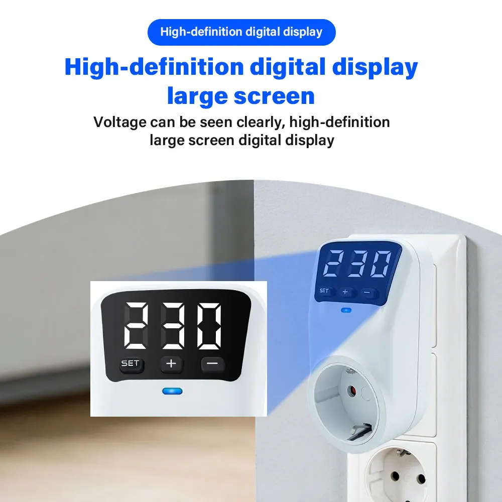 Automatic Voltage Protector Socket 16A/15A 230V/110V with Adjustable Settings - Power Surge Protection for EU US Plug Appliances
Automatic Voltage Protector Socket 16A/15A 230V/110V with Adjustable Settings - Power Surge Protection for EU US Plug Appliances