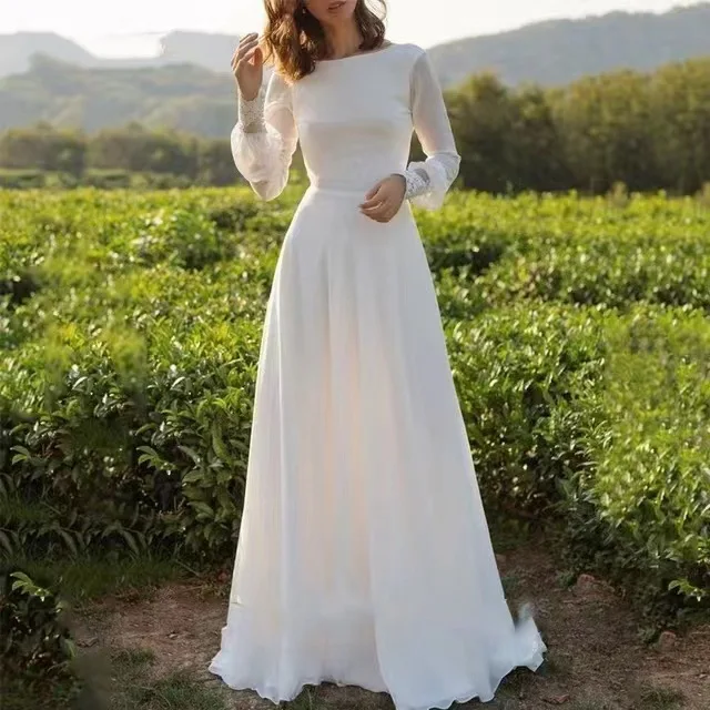 French light wedding dress summer new simple long-sleeved super fairy bride wedding white dress long dress sweet atmosphere luxu
French light wedding dress summer new simple long-sleeved super fairy bride wedding white dress long dress sweet atmosphere luxu