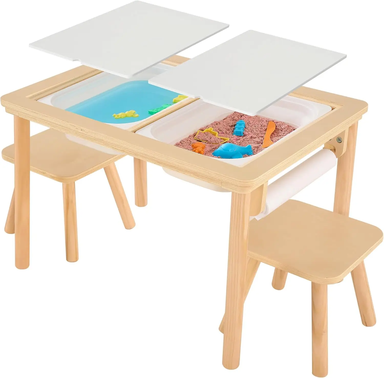 Sensory Table with 2 Chairs & 1 Roll Paper, Wooden Sand and Water Table with Double-Side Board & 2
Sensory Table with 2 Chairs & 1 Roll Paper, Wooden Sand and Water Table with Double-Side Board & 2