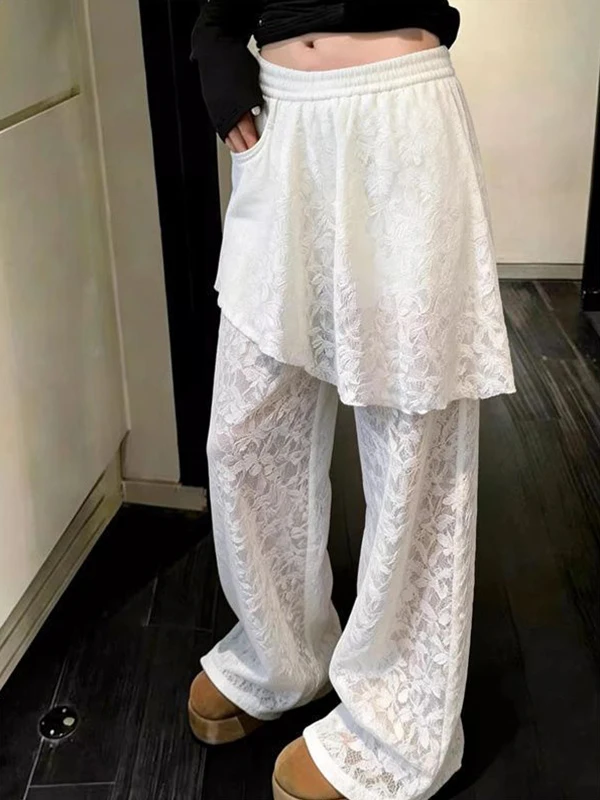 High Waist Wide Leg Pants Lace Splicing Casual Summer plus Size Women's Clothing Breathable Comfortable Non-ironing
High Waist Wide Leg Pants Lace Splicing Casual Summer plus Size Women's Clothing Breathable Comfortable Non-ironing
