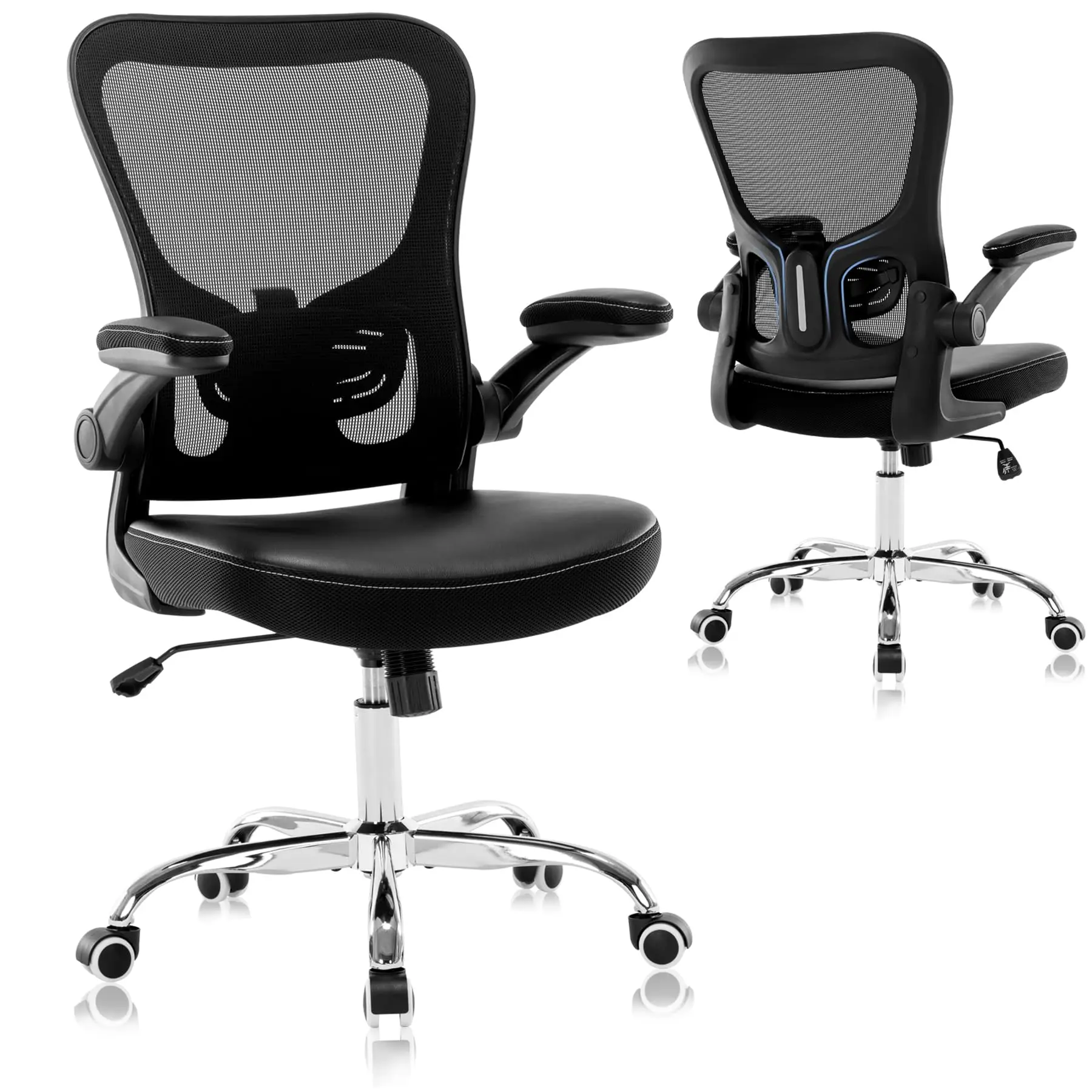 Ergonomic Mesh Office Chair With PU Leather Seat Adjustable Height Lumbar Support Flip Up Armrest Swivel Rolling Black
Ergonomic Mesh Office Chair With PU Leather Seat Adjustable Height Lumbar Support Flip Up Armrest Swivel Rolling Black