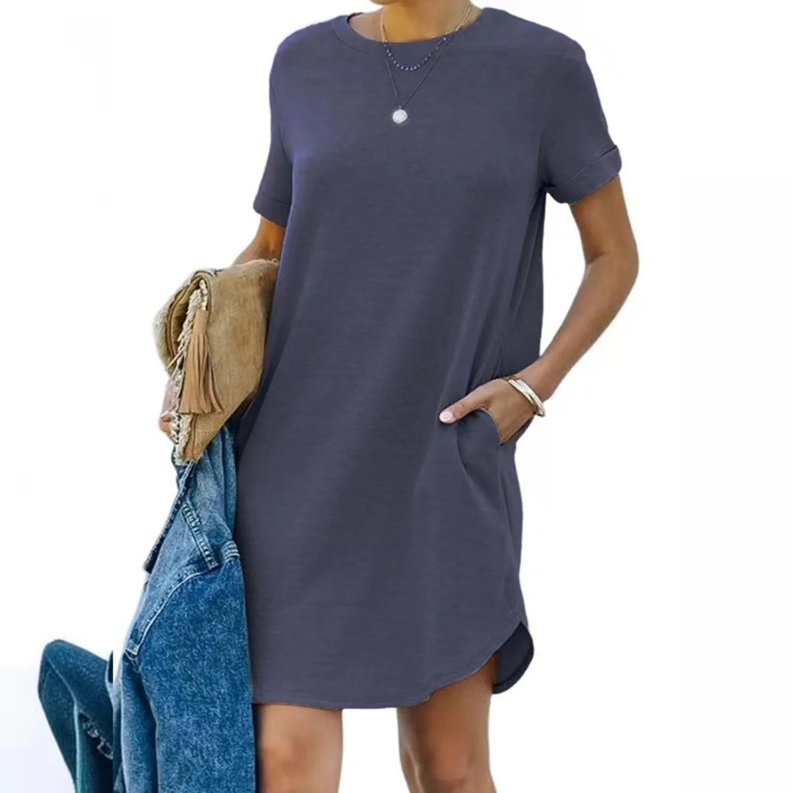 New Casual Summer Mini Dress For Women Solid Color Crew Neck Short Dresses With Pockets Elegant Loose Dress Womens Costume 2024
New Casual Summer Mini Dress For Women Solid Color Crew Neck Short Dresses With Pockets Elegant Loose Dress Womens Costume 2024