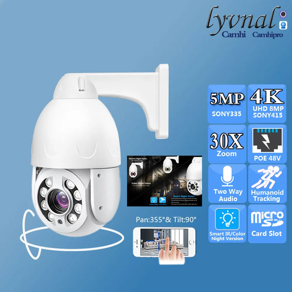 4K 8MP SO-NY415 Surveillance IP Camera POE PTZ Dome 30X Zoom Auto Human Tracking Two Way Audio IR&Color Night Vision Waterproof
4K 8MP SO-NY415 Surveillance IP Camera POE PTZ Dome 30X Zoom Auto Human Tracking Two Way Audio IR&Color Night Vision Waterproof