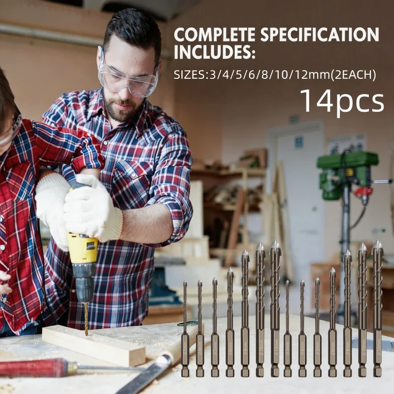 14-Piece Alloy Drill Bit Set – Compatible with Hand Drills and Impact Drills – Non-Slip – For Tiles and Concrete
14-Piece Alloy Drill Bit Set – Compatible with Hand Drills and Impact Drills – Non-Slip – For Tiles and Concrete