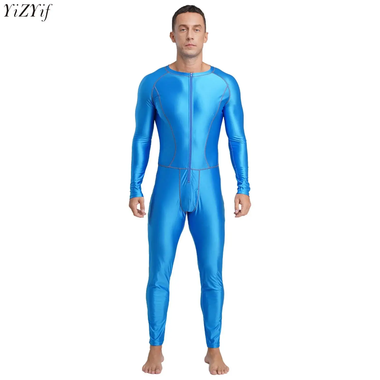 Mens Glossy Slim Jumpsuit Swimming Bodysuit Outer Flat Seams Zipper Long Sleeve Long Pants Compression Rompers for Yoga Workout
Mens Glossy Slim Jumpsuit Swimming Bodysuit Outer Flat Seams Zipper Long Sleeve Long Pants Compression Rompers for Yoga Workout