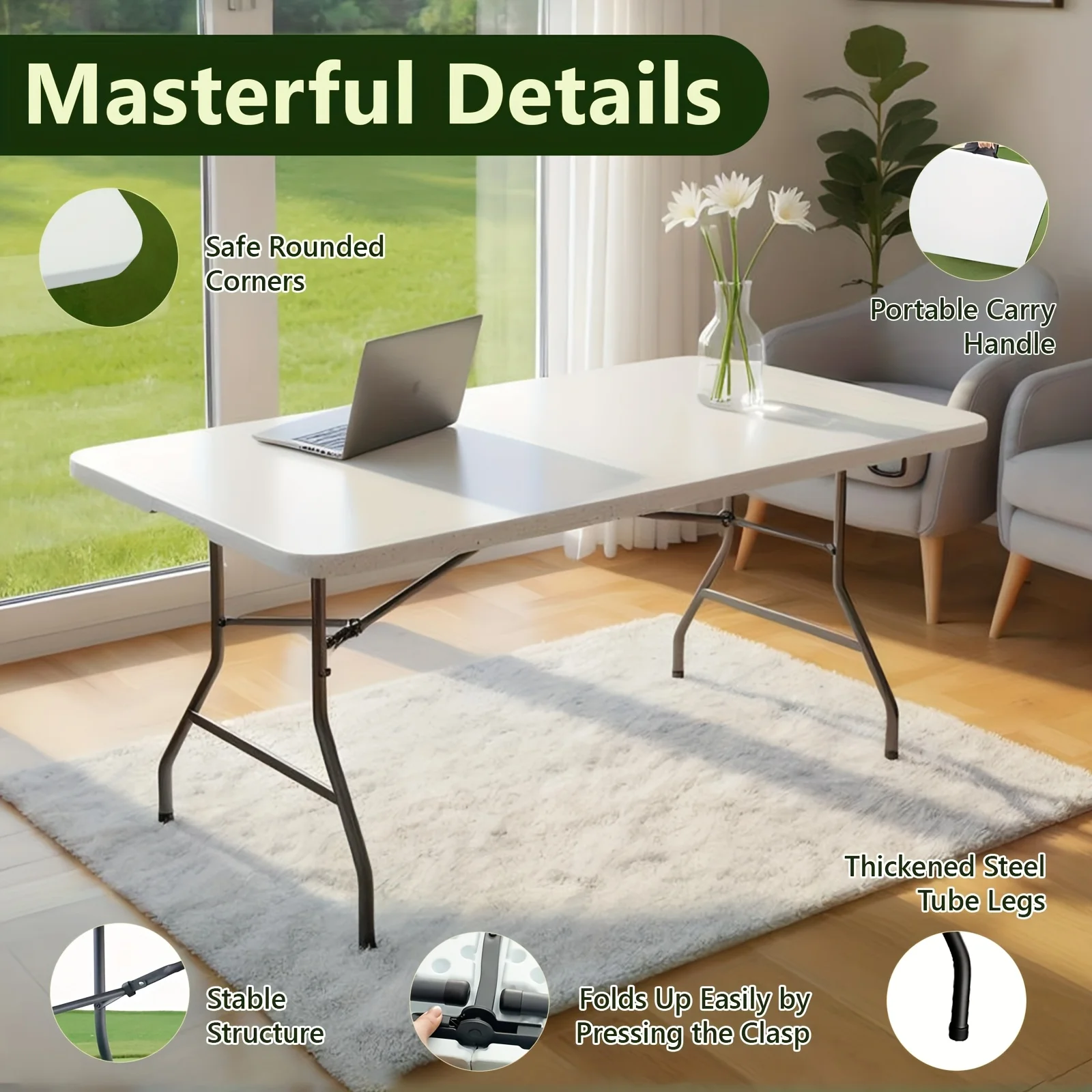 2.5Ft/4Ft/6Ft/ Foldable Outdoor Dining & Utility Table - Multi-Purpose Desk for Backyard Weddings, Living Room Card Games
2.5Ft/4Ft/6Ft/ Foldable Outdoor Dining & Utility Table - Multi-Purpose Desk for Backyard Weddings, Living Room Card Games