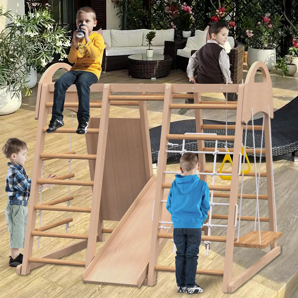 Indoor Playground 7-in-1 Jungle Gym Playset for Kids 2-6yrs - Slide, Climbing Wall, Rope Wall Climber, Monkey Bars, Swing Set.
Indoor Playground 7-in-1 Jungle Gym Playset for Kids 2-6yrs - Slide, Climbing Wall, Rope Wall Climber, Monkey Bars, Swing Set.