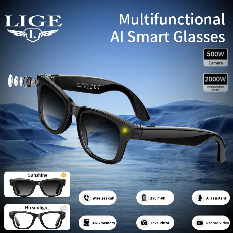 LIGE New 500W Piexls Camera Smart Glasses WIFI Transfer Video Picture 290mAh Waterproof BT Call AI Translation Smart Sunglasses
LIGE New 500W Piexls Camera Smart Glasses WIFI Transfer Video Picture 290mAh Waterproof BT Call AI Translation Smart Sunglasses