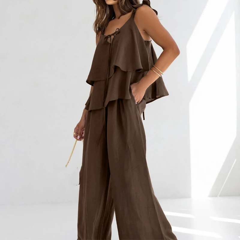Sexy Off Shoulder Sling Tops & Long Pant Summer Suit Women Elegant Lace-Up Backless Solid Outfits Fashion Commuter Loose 2Pc Set
Sexy Off Shoulder Sling Tops & Long Pant Summer Suit Women Elegant Lace-Up Backless Solid Outfits Fashion Commuter Loose 2Pc Set