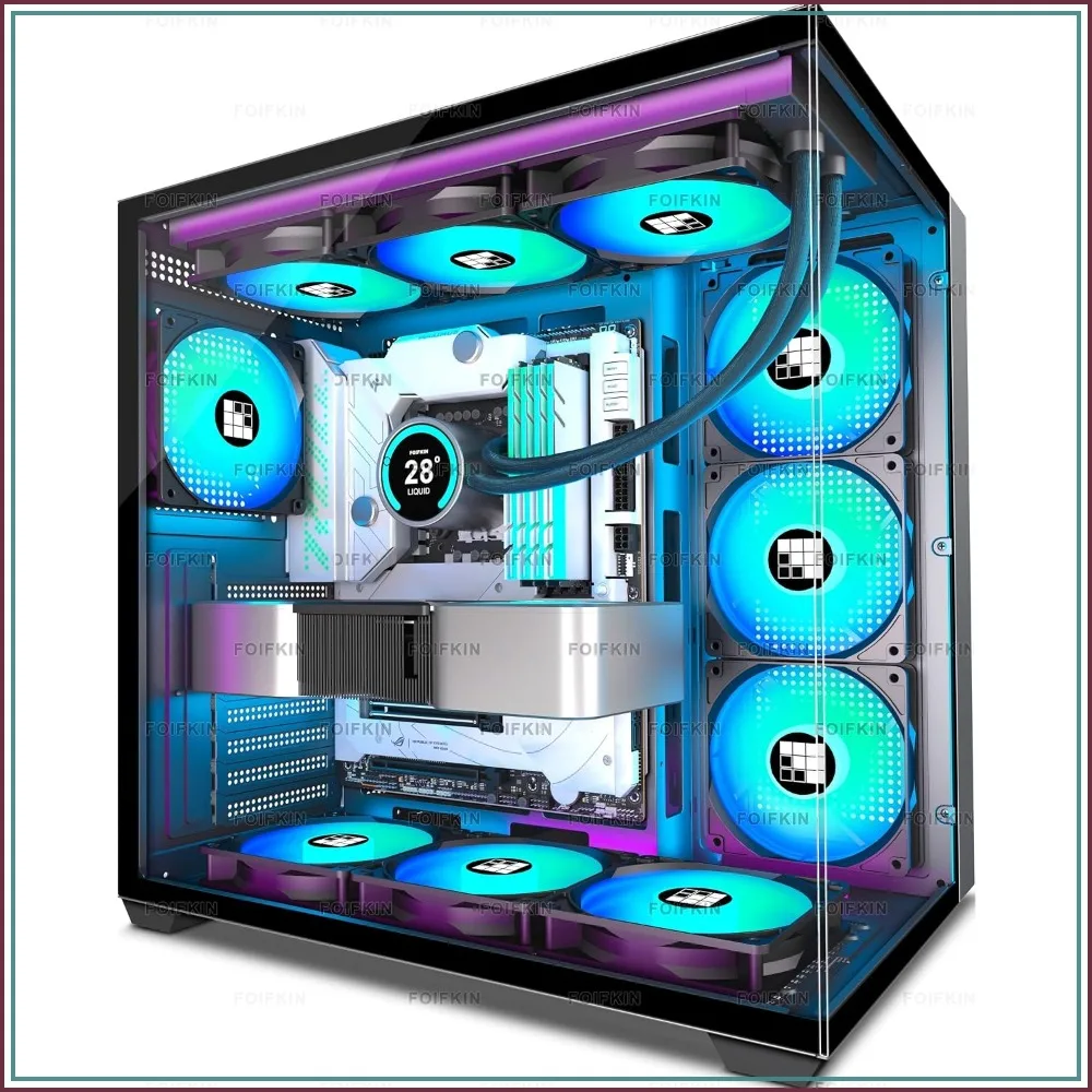 270° Panoramic Glass ATX Mid-Tower PC Case with 7 PWM ARGB Fans & Type-C, Black
270° Panoramic Glass ATX Mid-Tower PC Case with 7 PWM ARGB Fans & Type-C, Black