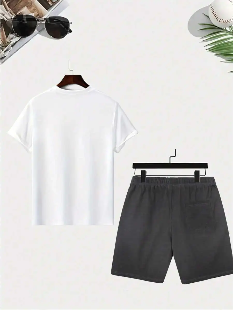 Mens White Short Sleeve T-Shirt And Gray Athletic Shorts Set Casual Summer Sport Wear
Mens White Short Sleeve T-Shirt And Gray Athletic Shorts Set Casual Summer Sport Wear