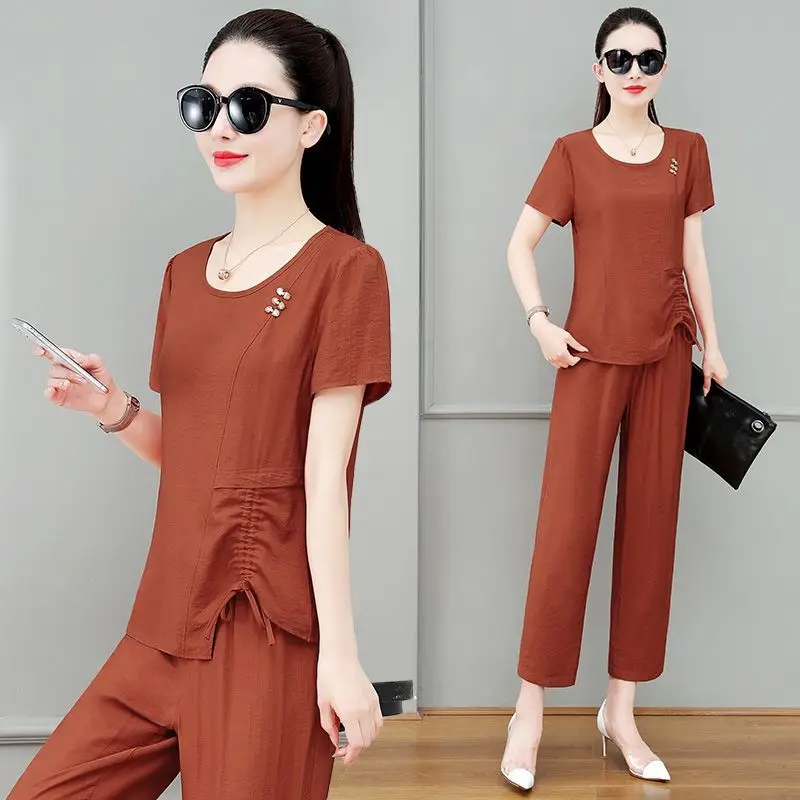 Linen Women's Pants Two Piece Set Clothing Trend 2025 Groups of Y2k Streetwear Cheap Outfit Comfortable Top and Ladies Trouser 
Linen Women's Pants Two Piece Set Clothing Trend 2025 Groups of Y2k Streetwear Cheap Outfit Comfortable Top and Ladies Trouser