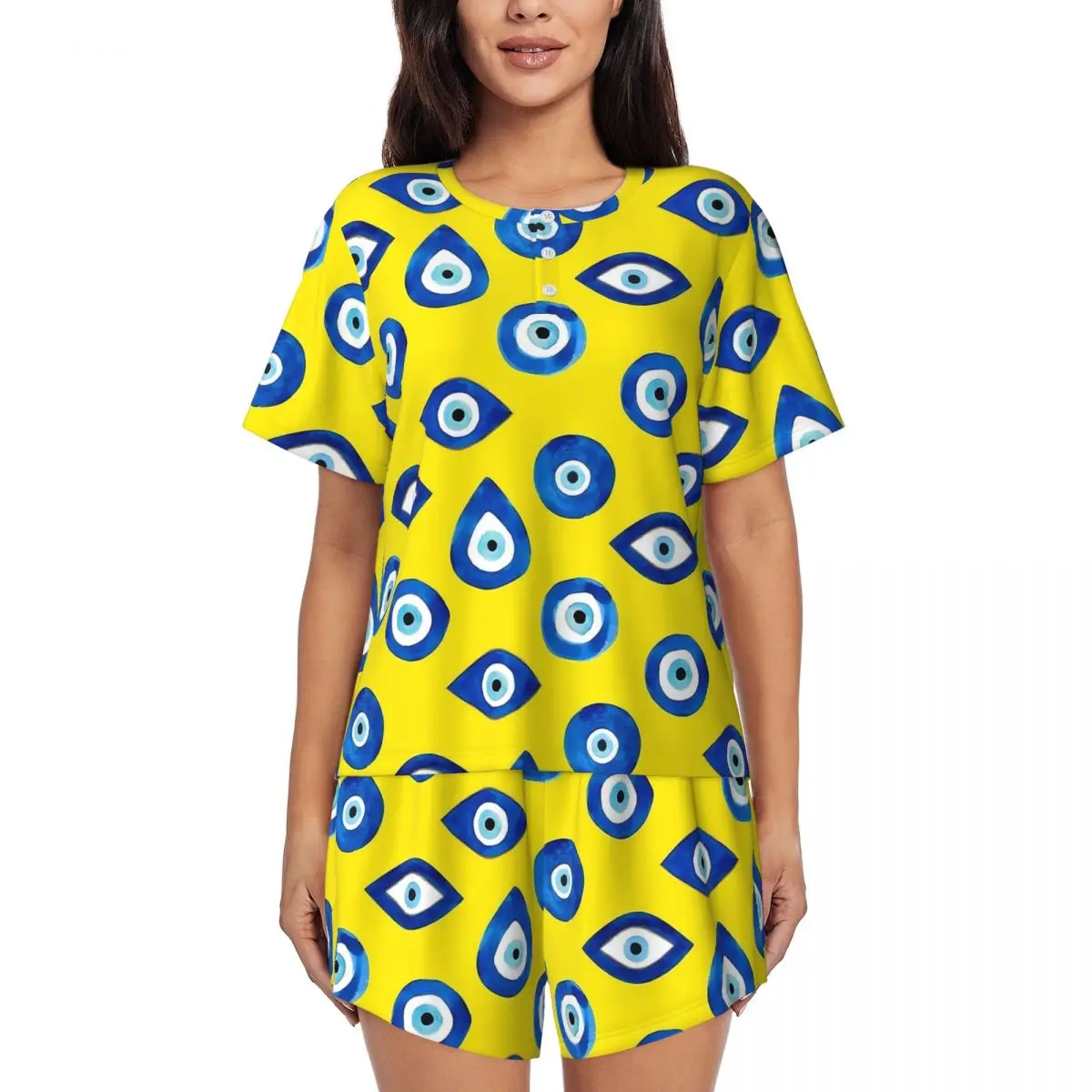 Vintage Evil Eye Pajamas Summer 2 Pieces turkish nazar Funny Pajama Sets Female Short-Sleeve O Neck Room Pattern Nightwear
Vintage Evil Eye Pajamas Summer 2 Pieces turkish nazar Funny Pajama Sets Female Short-Sleeve O Neck Room Pattern Nightwear