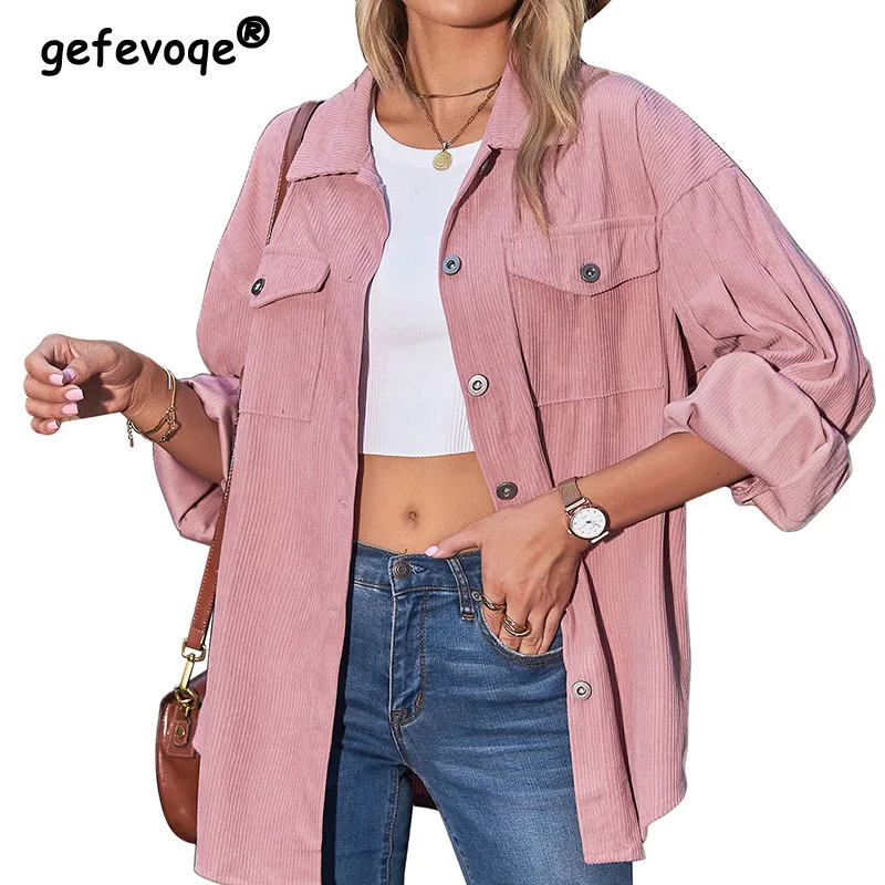 Women's Clothing Autumn and Winter New Solid Button Blouses Casual Pockets Loose Fitting Lantern Long Sleeve Corduroy Shirt
Women's Clothing Autumn and Winter New Solid Button Blouses Casual Pockets Loose Fitting Lantern Long Sleeve Corduroy Shirt