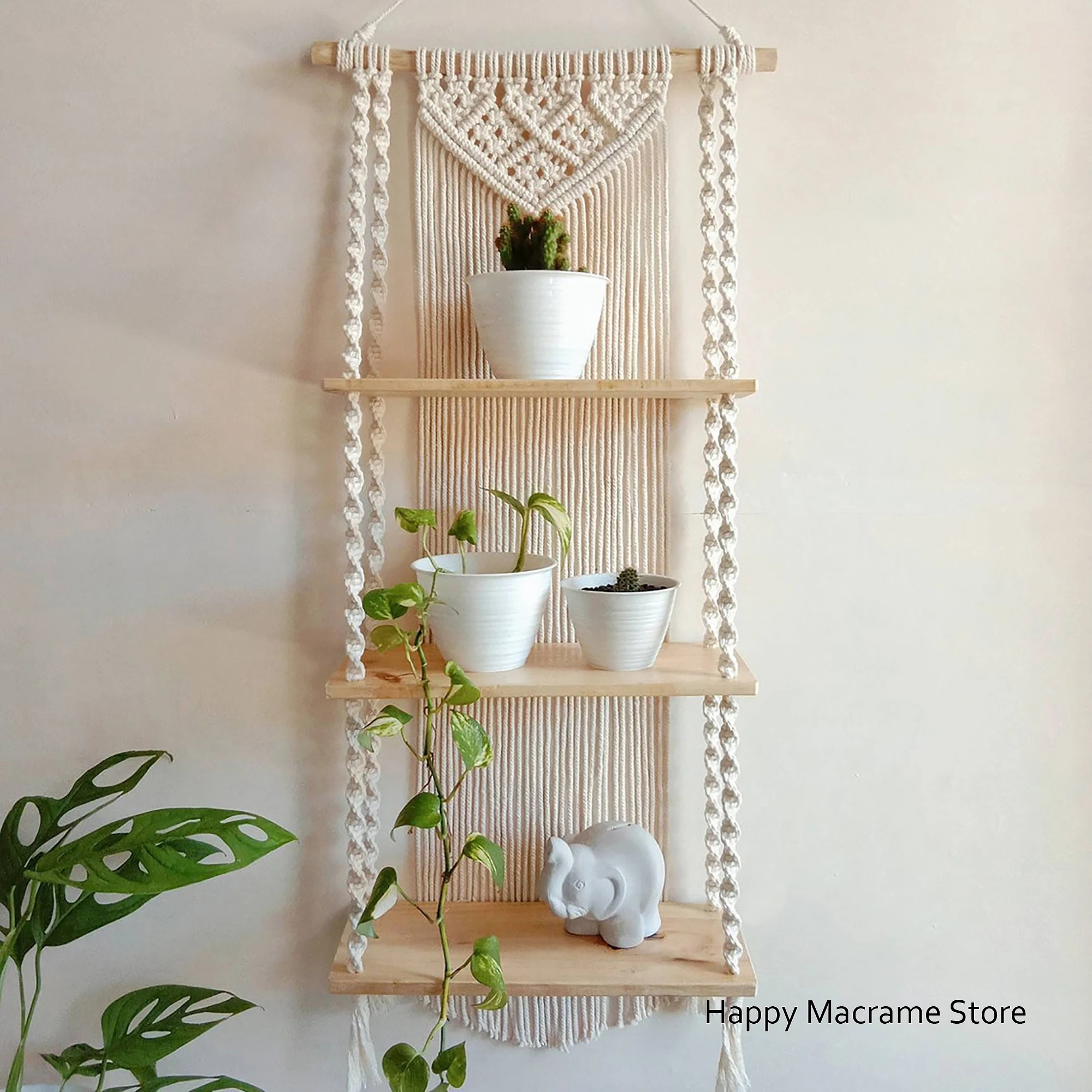 3 Tier Macrame Shelf Handmade Woven Hanging Shelves Wall Hanging Bohemian Wall Decor Floating Plant Hanger for Home Decor
3 Tier Macrame Shelf Handmade Woven Hanging Shelves Wall Hanging Bohemian Wall Decor Floating Plant Hanger for Home Decor