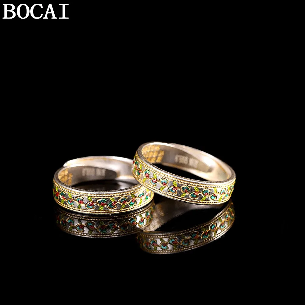 BOCAI S999 Sterling Silver Retro Personality Burnt Blue Wisteria Flower Gold-plated Ring Heart Carved Lotus Flower Ring
BOCAI S999 Sterling Silver Retro Personality Burnt Blue Wisteria Flower Gold-plated Ring Heart Carved Lotus Flower Ring