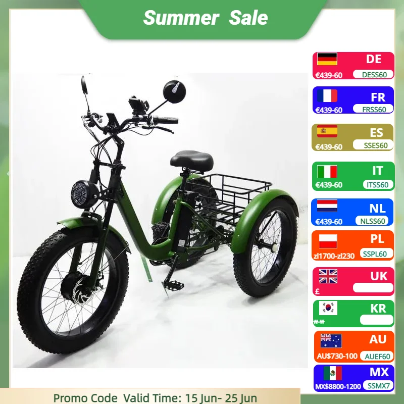 3 Wheel Electric Bicycles for Adults Men Women 24 Inch Electric Fat Bike 750W 15AH Powerful Electric Bicycle With Cargo Basket
3 Wheel Electric Bicycles for Adults Men Women 24 Inch Electric Fat Bike 750W 15AH Powerful Electric Bicycle With Cargo Basket