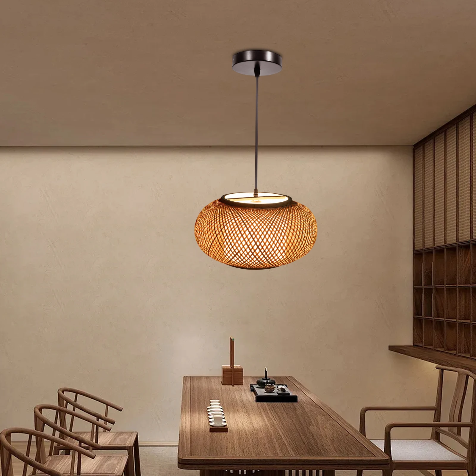 Vintage Bamboo Wicker Ceiling Pendant Light, Handwoven Rattan Lantern Hanging Lamp, Cord Suspended Lighting Fixture for Cafe Living Space
Vintage Bamboo Wicker Ceiling Pendant Light, Handwoven Rattan Lantern Hanging Lamp, Cord Suspended Lighting Fixture for Cafe Living Space