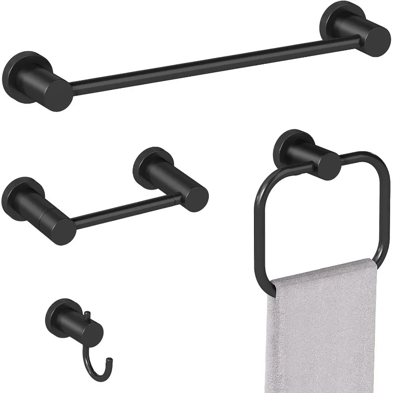 Набор фурнитуры для ванной комнаты из 4 предметов, черный, набор полотенец из нержавеющей стали длиной 16 дюймов, вешалки для полотенец для ванной комнаты, настенный монтаж
Набор фурнитуры для ванной комнаты из 4 предметов, черный, набор полотенец из нержавеющей стали длиной 16 дюймов, вешалки для полотенец для ванной комнаты, настенный монтаж