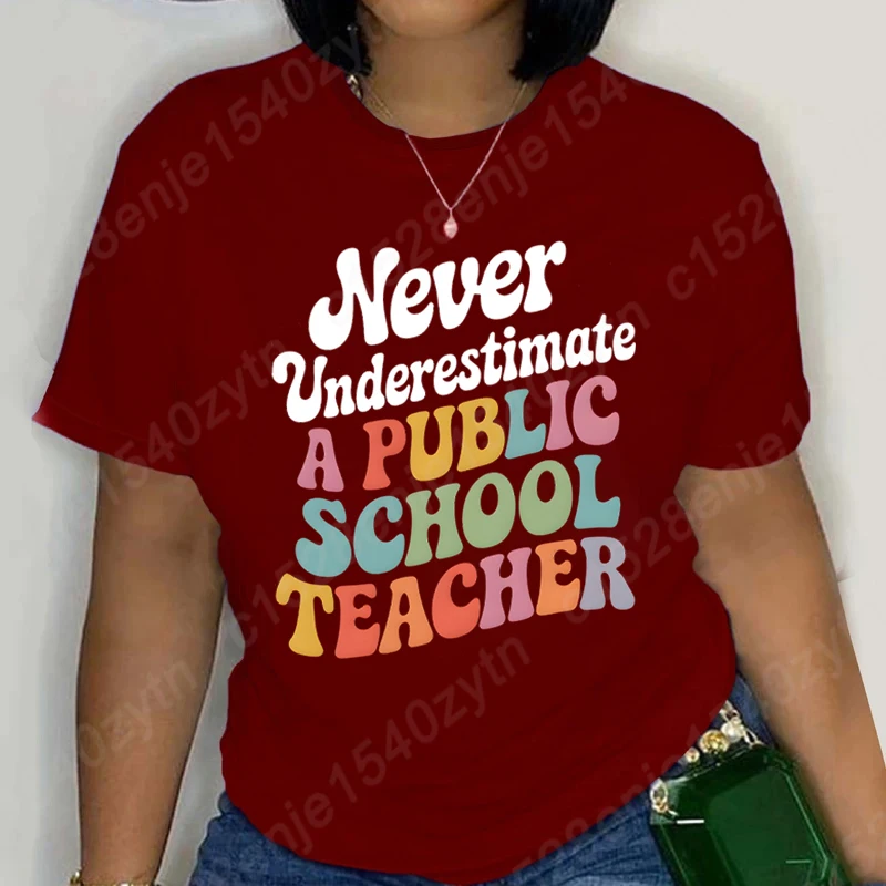 Never Underestimate A Public School Teacher Graphic T-shirt Women Summer Oversized Size Tees Short Sleeves Round Neck Tee Shirts
Never Underestimate A Public School Teacher Graphic T-shirt Women Summer Oversized Size Tees Short Sleeves Round Neck Tee Shirts