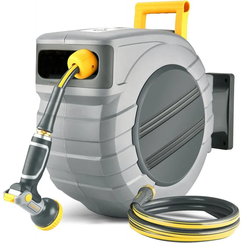 5/8 x 100ft Retractable Garden Hose Reel,-Resistant Heavy Duty, Wall Mount 180° Swivel, 3/4 Brass Fitting, 9-Pattern Nozzle
5/8 x 100ft Retractable Garden Hose Reel,-Resistant Heavy Duty, Wall Mount 180° Swivel, 3/4 Brass Fitting, 9-Pattern Nozzle