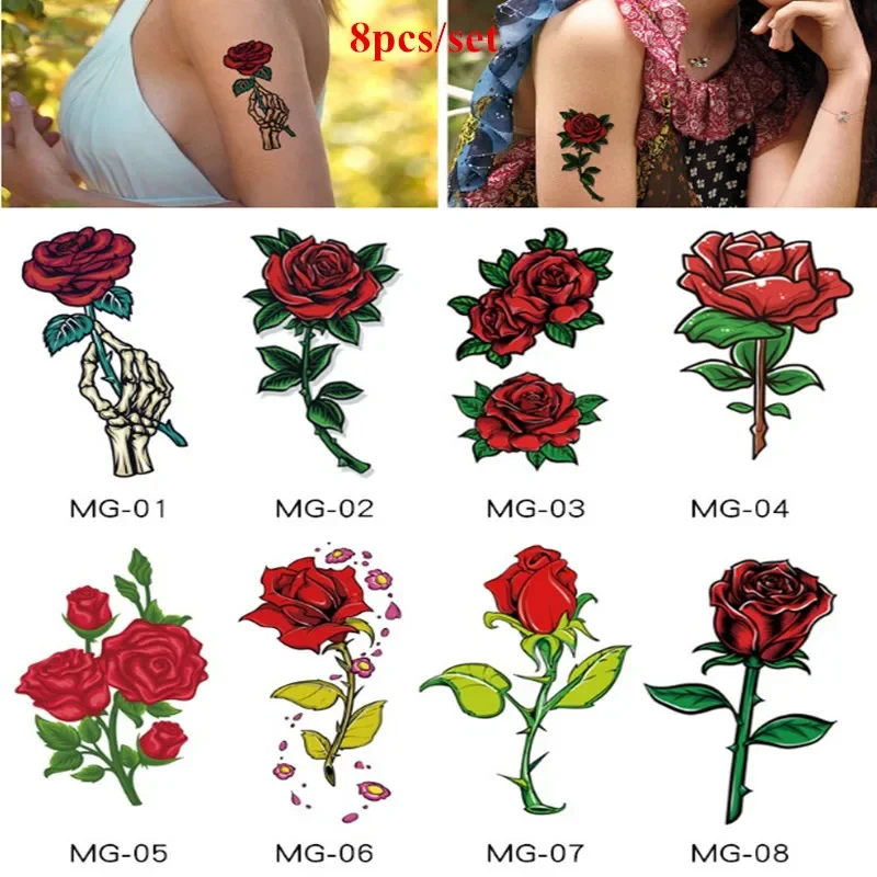 8pcs/set Red Rose Temporary Tattoos for Women Girls Fake Tatoo Stickers Arm Ankle Body Art Tatouage Temporaire Femme Waterproof
8pcs/set Red Rose Temporary Tattoos for Women Girls Fake Tatoo Stickers Arm Ankle Body Art Tatouage Temporaire Femme Waterproof
