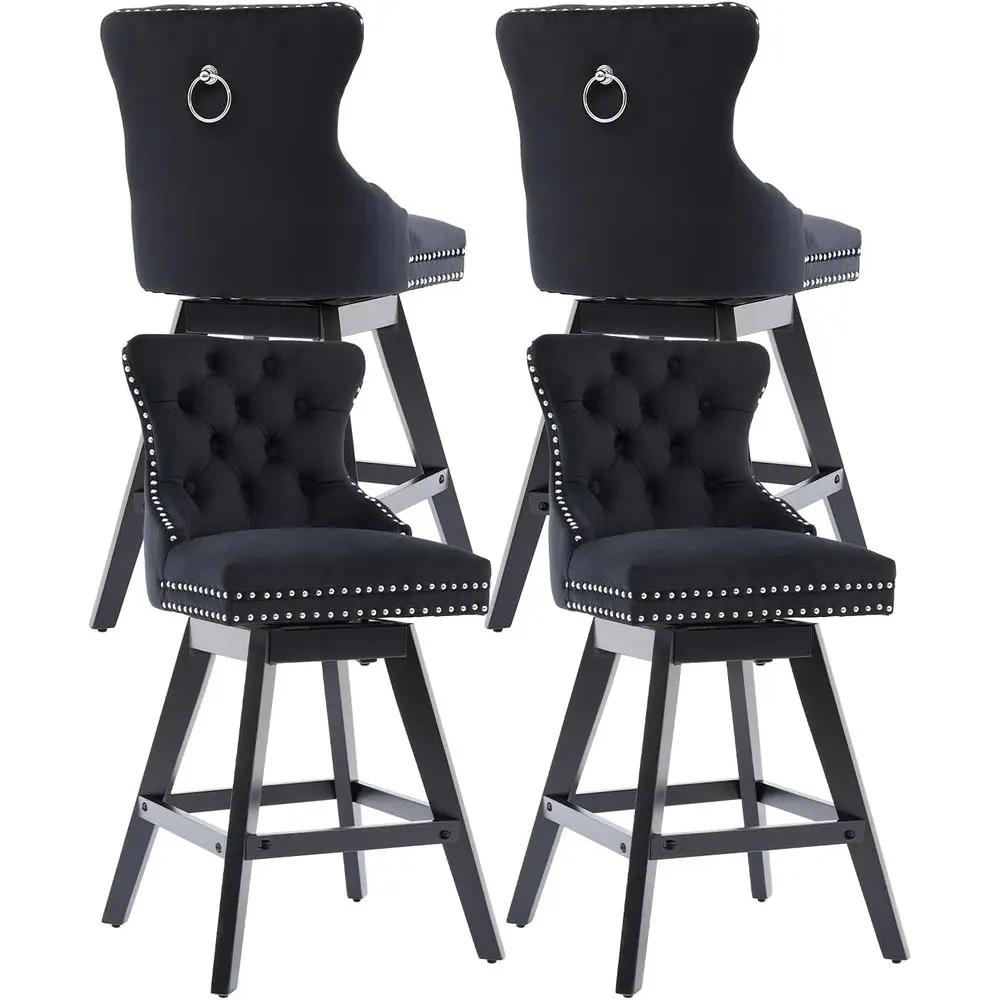 Set of 4 Velvet Swivel Barstools, Counter Height with Upholstered Seats, Button-Tufted Back, Solid Wood Legs, 26 Seat Height, Bl
Set of 4 Velvet Swivel Barstools, Counter Height with Upholstered Seats, Button-Tufted Back, Solid Wood Legs, 26 Seat Height, Bl