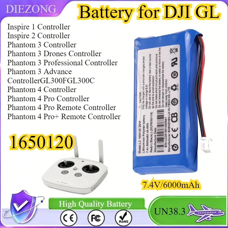 1650120 7.4V/6000mAh Battery for DJI GL300C GL300E GL300F Inspire 1/2/3/4 Controller Phantom 4 Pro Remote Control Battery
1650120 7.4V/6000mAh Battery for DJI GL300C GL300E GL300F Inspire 1/2/3/4 Controller Phantom 4 Pro Remote Control Battery