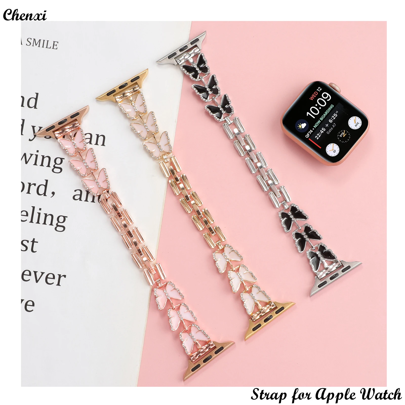Fashion butterfly strap for Apple watch band sweet jewelry bling bracelet chain iwatch87654321SE women diamond ornament wrist
Fashion butterfly strap for Apple watch band sweet jewelry bling bracelet chain iwatch87654321SE women diamond ornament wrist