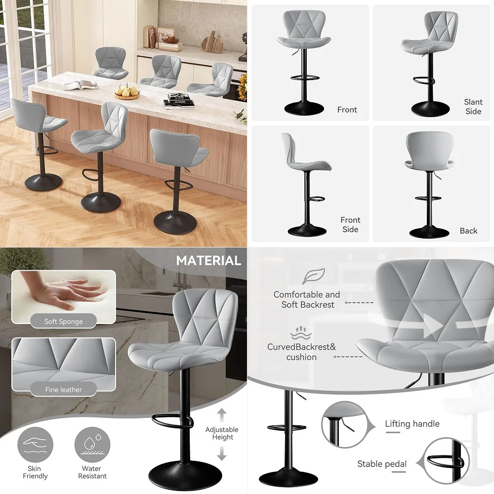Stools Set of 6,Adjustable Swivel Barstools, Faux Leather Bar Chairs,Upholstered Counter Height with High Backrest for Kitchen
Stools Set of 6,Adjustable Swivel Barstools, Faux Leather Bar Chairs,Upholstered Counter Height with High Backrest for Kitchen
