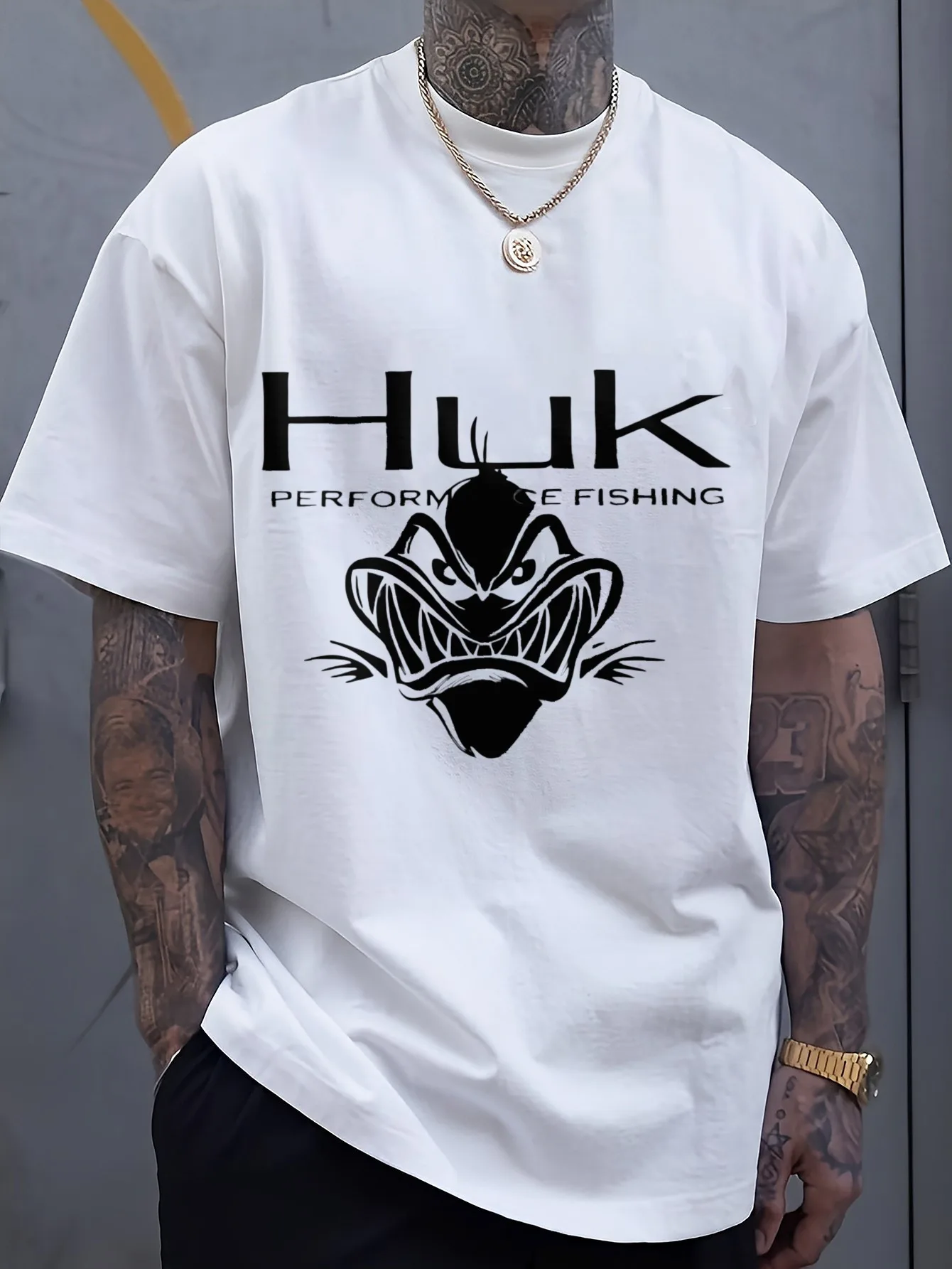 Large Huk Performance Fishing Graphic T-Shirt - Black Casual Crew Neck, Breathable Cotton Tee with Angry Fish Design for Outdoor
Large Huk Performance Fishing Graphic T-Shirt - Black Casual Crew Neck, Breathable Cotton Tee with Angry Fish Design for Outdoor