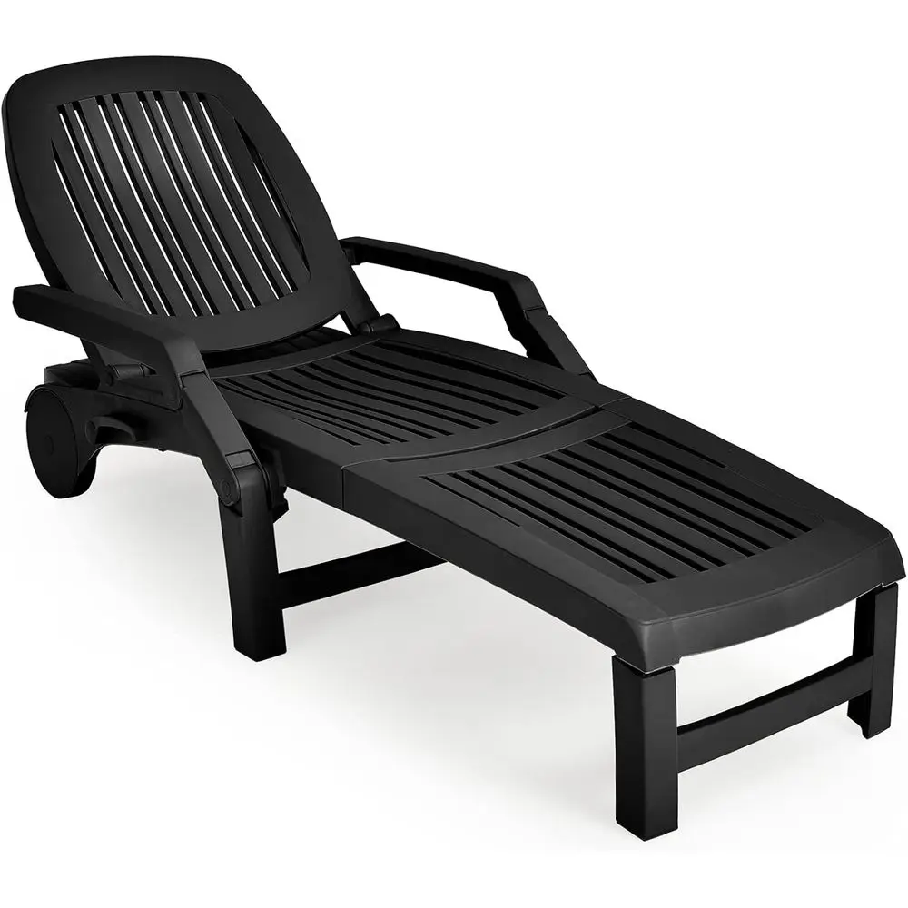 Outdoor 6-Position Adjustable Backrest Chaise Lounge Chair, Poolside Patio Garden Furniture with Wheels, Black
Outdoor 6-Position Adjustable Backrest Chaise Lounge Chair, Poolside Patio Garden Furniture with Wheels, Black
