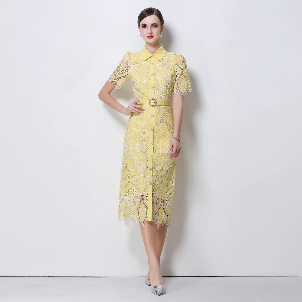 Elegant Embroidery Flora Lace Party Dresses Women Summer Holiday Designer Bodycon Buttons Up Belt Hollow Out Midi Long Dress
Elegant Embroidery Flora Lace Party Dresses Women Summer Holiday Designer Bodycon Buttons Up Belt Hollow Out Midi Long Dress