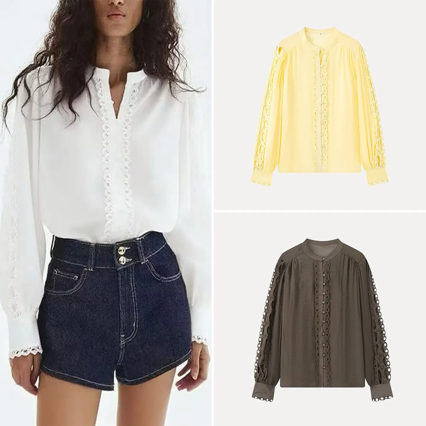 Fashionable Lantern Sleeve Lace Trim Shirt Women's Spring 2026 New Arrival Loose Fit Long Sleeve round Neck Top ZADATA Brand
Fashionable Lantern Sleeve Lace Trim Shirt Women's Spring 2026 New Arrival Loose Fit Long Sleeve round Neck Top ZADATA Brand