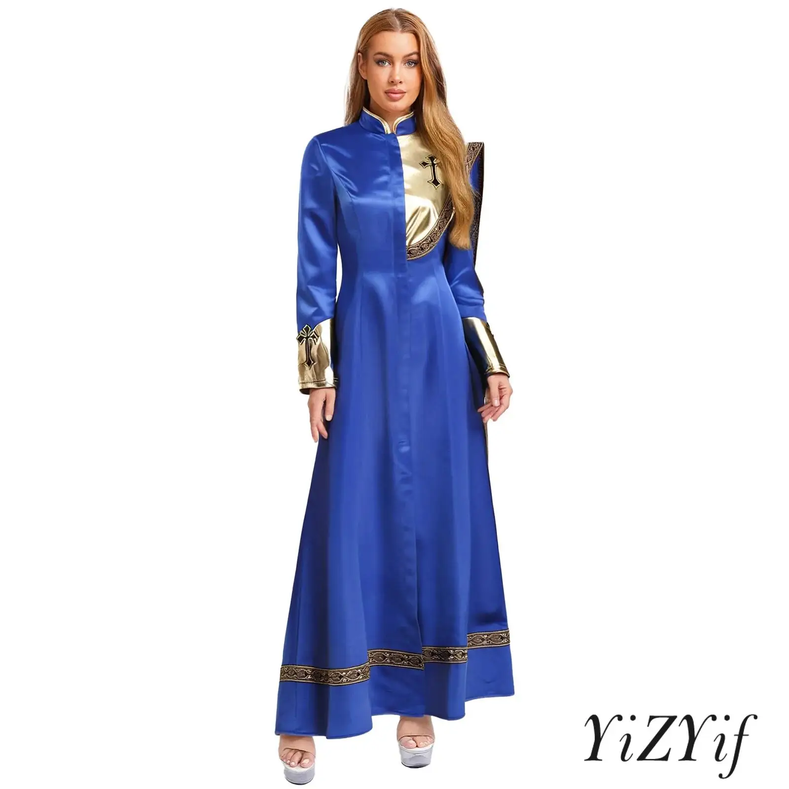 Womens Halloween Church Cosplay Priest Long Robe Cross Metallic Shiny Patchwork Front Zipper Jackets Coats Church Clergy Cassock
Womens Halloween Church Cosplay Priest Long Robe Cross Metallic Shiny Patchwork Front Zipper Jackets Coats Church Clergy Cassock