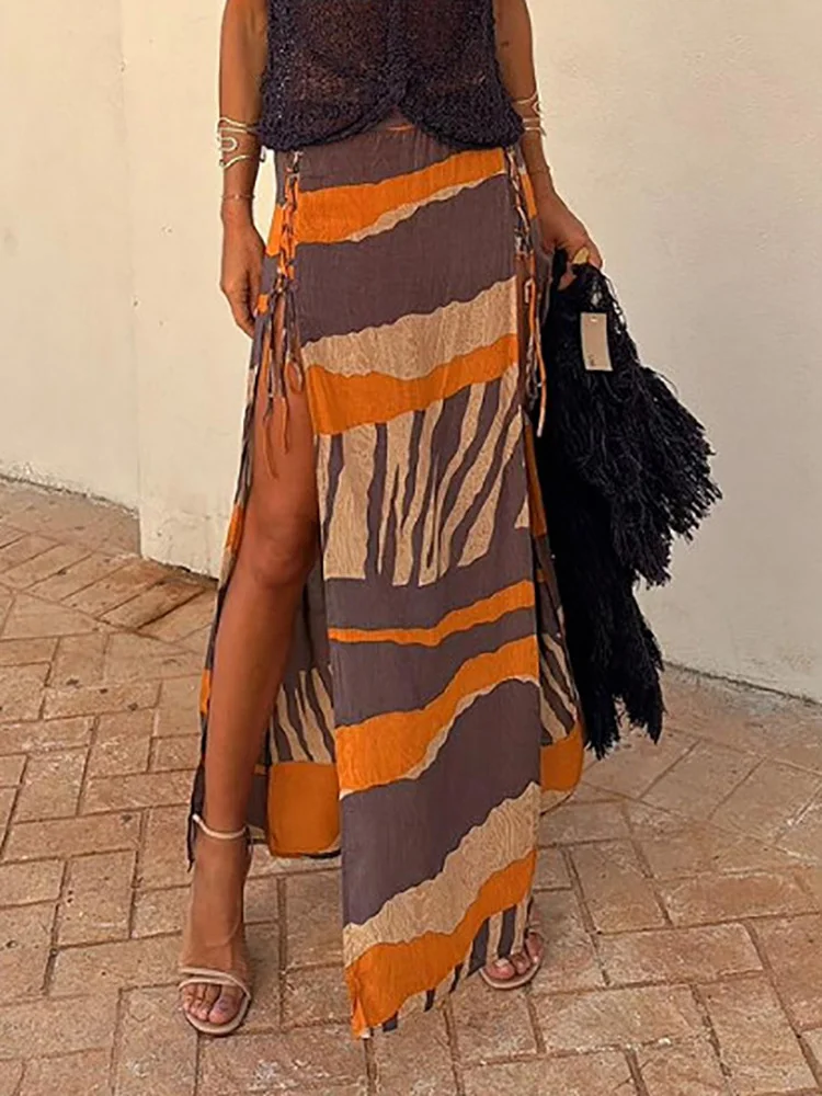 Spring Summer Patchwork Vintage Maxi Skirts, Women Lace-Up High Split Holiday Dress, 2024 All Match Elegant Simple Ladies Skirts
Spring Summer Patchwork Vintage Maxi Skirts, Women Lace-Up High Split Holiday Dress, 2024 All Match Elegant Simple Ladies Skirts