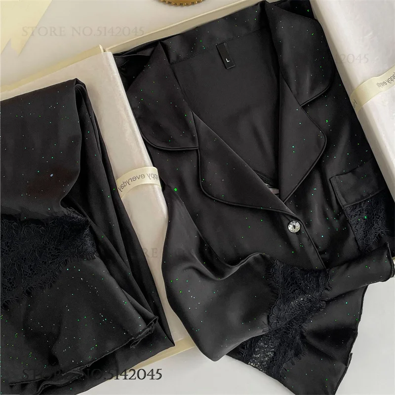 Luxury Silk Satin Women's Sleepwear 2PCS Pajamas Set Fashion Butterfly Lace Hollow Loungewear Trouser Suit Spring Loose Homewear
Luxury Silk Satin Women's Sleepwear 2PCS Pajamas Set Fashion Butterfly Lace Hollow Loungewear Trouser Suit Spring Loose Homewear
