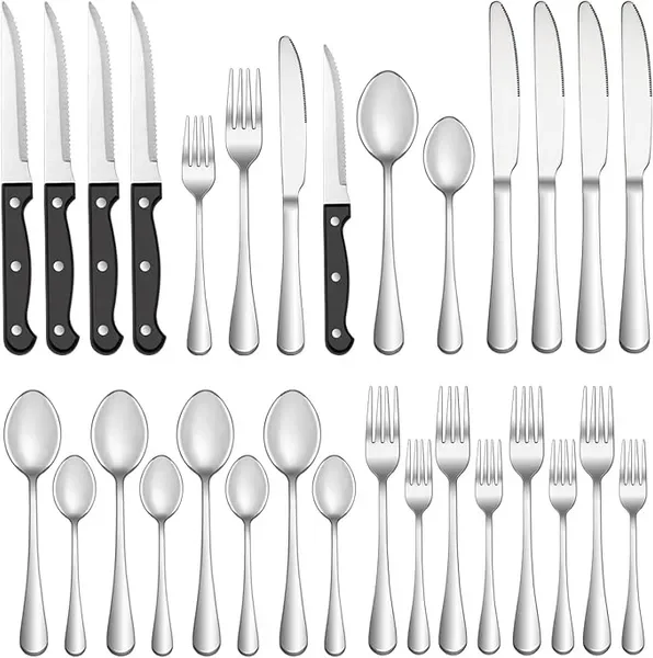24 Pcs Silverware Set with Steak Knives Service for 4,Stainless Steel Flatware Set,Mirror Polished
24 Pcs Silverware Set with Steak Knives Service for 4,Stainless Steel Flatware Set,Mirror Polished