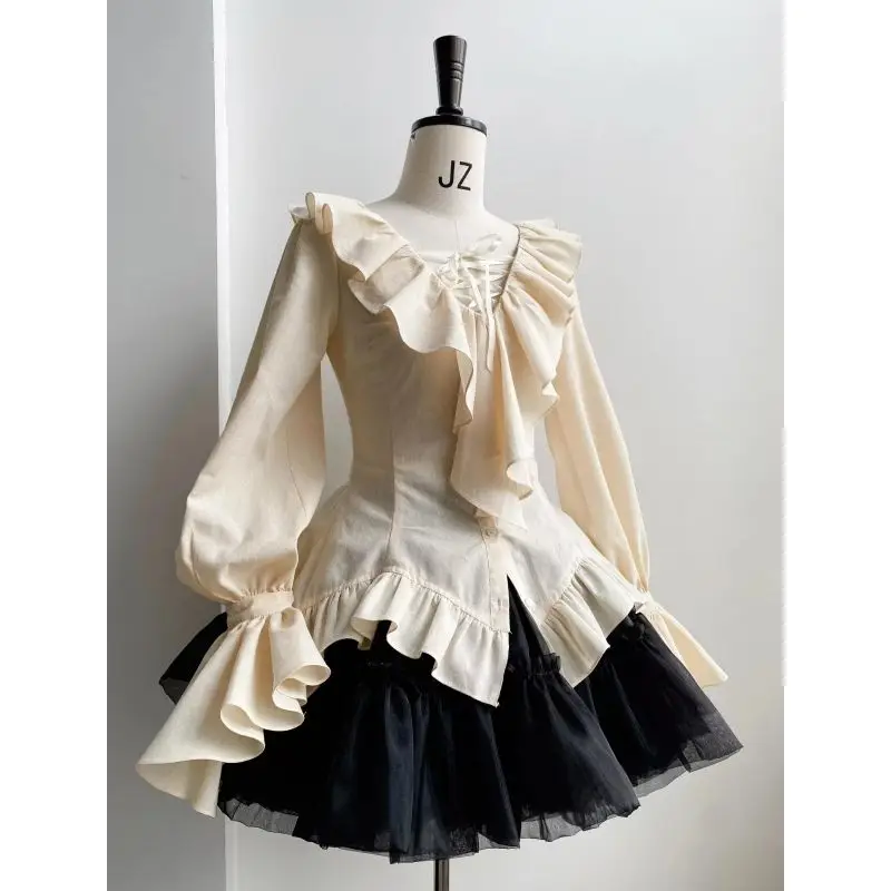 Spring Women Gentle Court Ruffles Irregular Waist Shirt Black Ball Gown Skirt Two Pieces Set 2025 New Slim Female Clothing
Spring Women Gentle Court Ruffles Irregular Waist Shirt Black Ball Gown Skirt Two Pieces Set 2025 New Slim Female Clothing