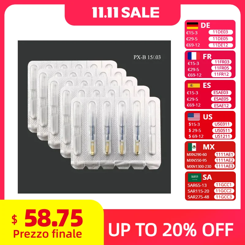 5 упаковок CE Aprroval Dental S Blue II NITI Files 17.10 15.03 Glidepath 20.04 25.04 Endo File Тепловая активация Эндодонтический инструмент
5 упаковок CE Aprroval Dental S Blue II NITI Files 17.10 15.03 Glidepath 20.04 25.04 Endo File Тепловая активация Эндодонтический инструмент