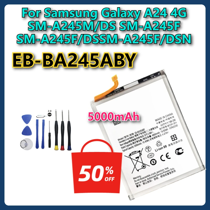 EB-BA245ABY 5000 мАч Совершенно новый аккумулятор для мобильного телефона Samsung Galaxy A24 4G SM-A245M/DS SM-A245F SM-A245F/DSSM-A245F/DSN + инструменты
EB-BA245ABY 5000 мАч Совершенно новый аккумулятор для мобильного телефона Samsung Galaxy A24 4G SM-A245M/DS SM-A245F SM-A245F/DSSM-A245F/DSN + инструменты