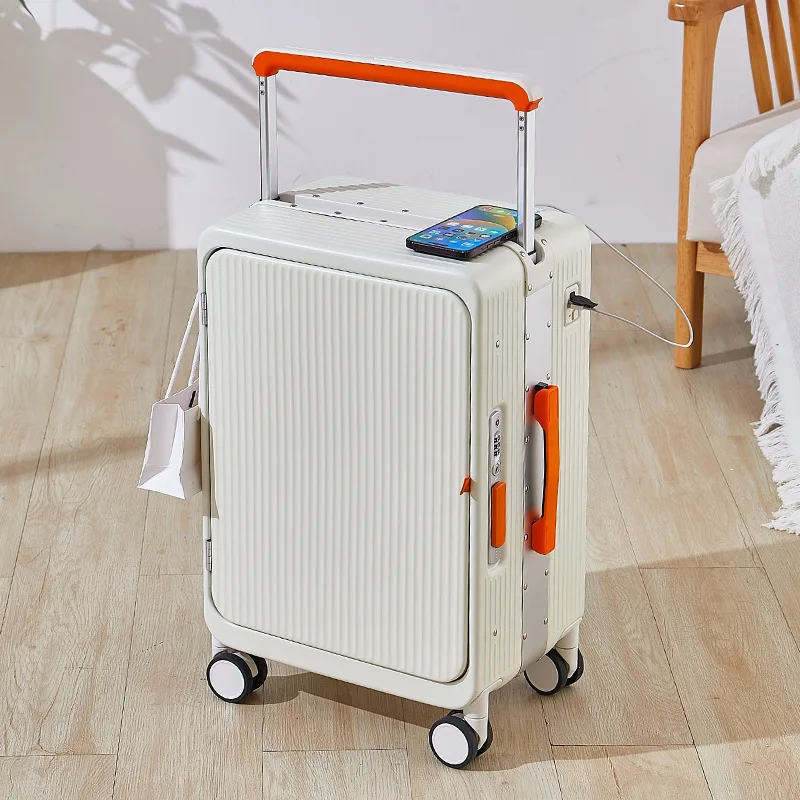 20/25 inch Wide Handle Suitcase New Aluminum Frame Draw-Bar Luggage Front Open Cover Fashion Cabin Travel Bag with Wheels
20/25 inch Wide Handle Suitcase New Aluminum Frame Draw-Bar Luggage Front Open Cover Fashion Cabin Travel Bag with Wheels